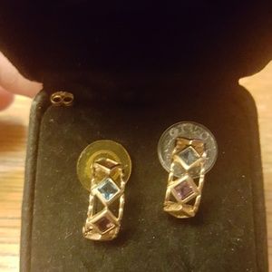 Multi colored gold tone earrings